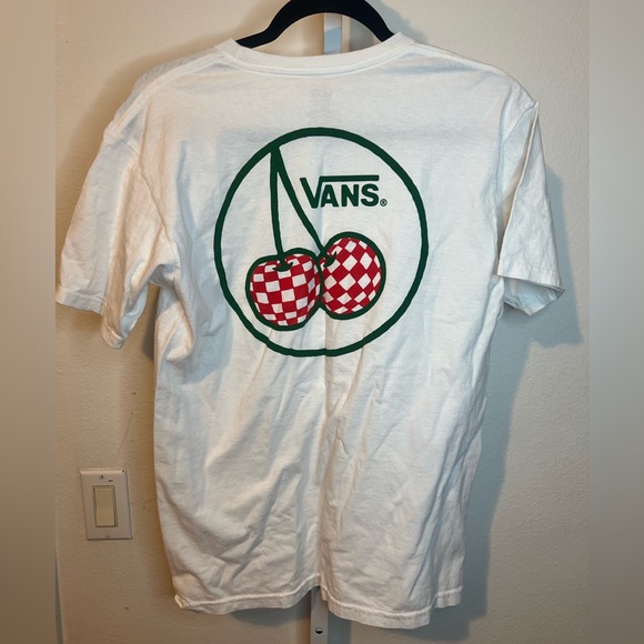 Vans Classic White logo cherry checker t-shirt Cotton Tee Medium - Picture 3 of 5